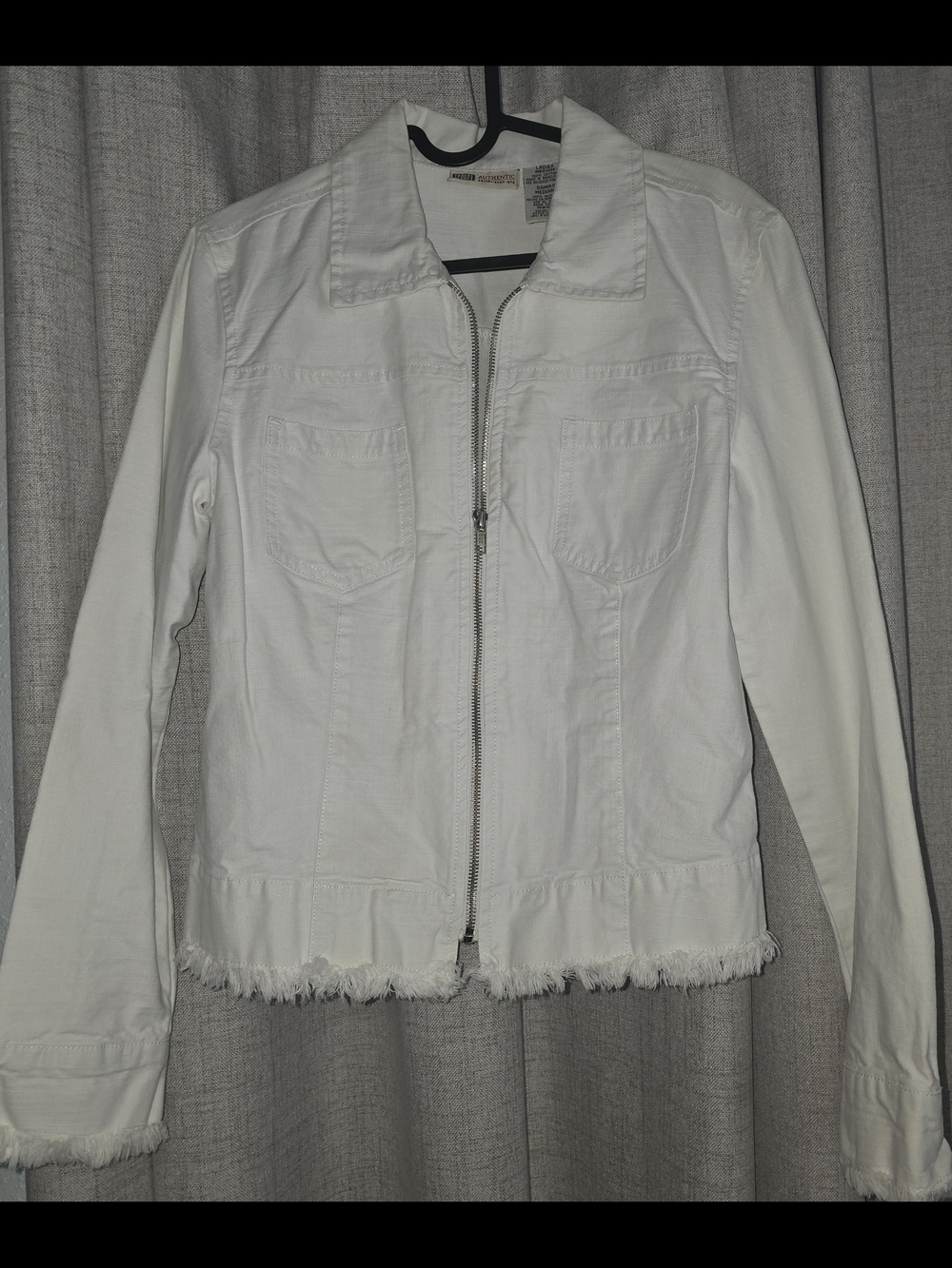 No Boundaries White Zip-Up Jean Jacket with Frayed Hem